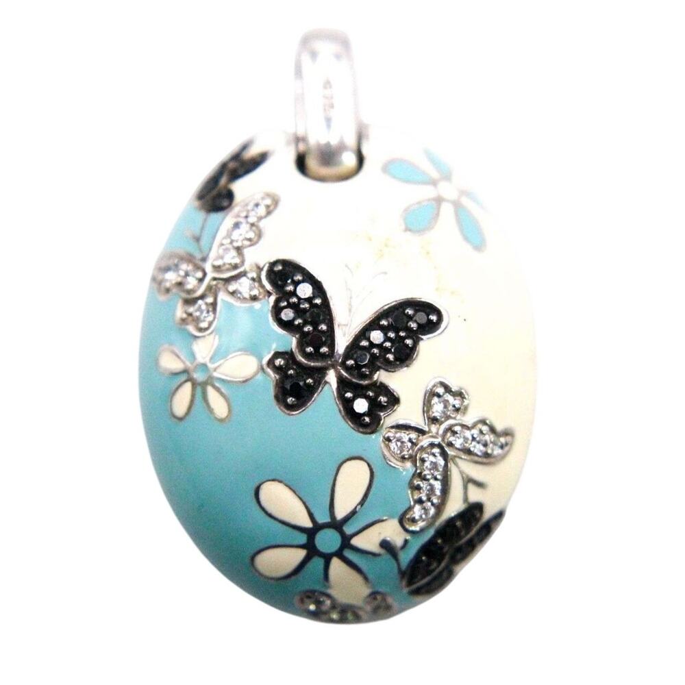 NEW Belle Étoile Sterling Silver Butterfly Pendant Blue Cream Enamel Swarovski